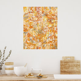 Goudgeel Sinaasappel Warm penseelstreken Abstract Poster