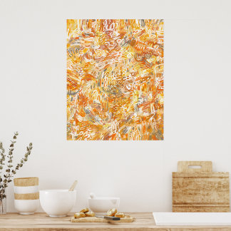 Goudgeel Sinaasappel Warm penseelstreken Abstract Poster