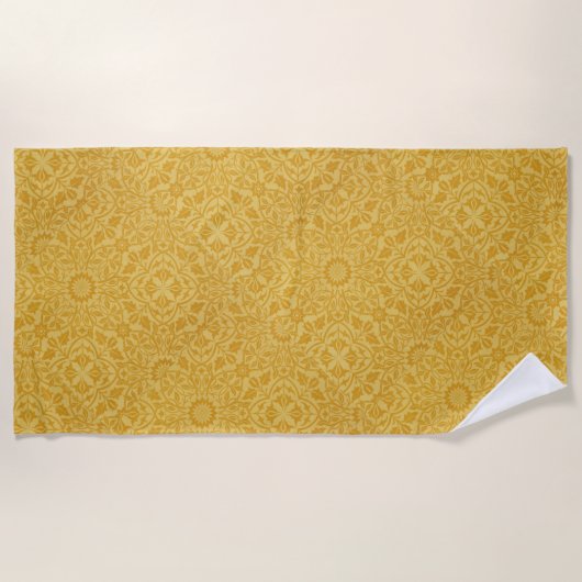 Goudgeel William Morris Floral Beach Handdoek (Voorkant)
