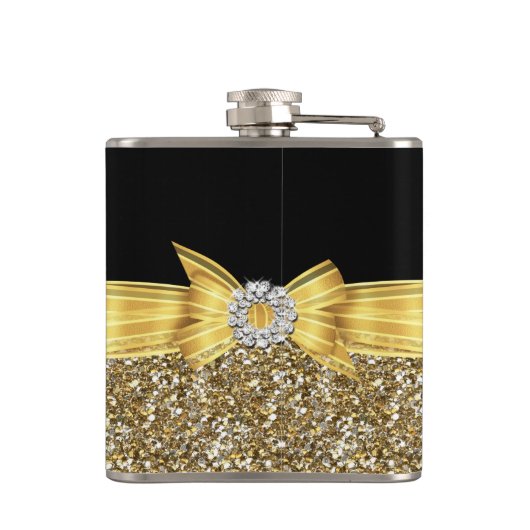 Goudgeel Zwart Diamond Wedding Verloving Heupfles (Achterkant)