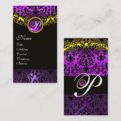 GOUDGEEL ZWART PAARSE AMETHIST DAMASK MONOGRAM VISITEKAARTJE (Voorkant / Achterkant)