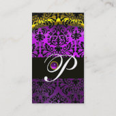 GOUDGEEL ZWART PAARSE AMETHIST DAMASK MONOGRAM VISITEKAARTJE (Achterkant)