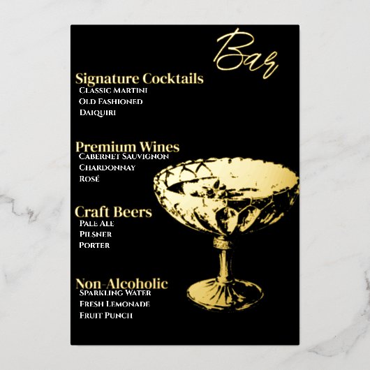 Goudgefolieerd Cocktailparty Bar Menu (Voorkant)