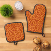 Goudgele Bladerige Wijnstok Patroon Ovenwant & Pannenlap Set (Top down)