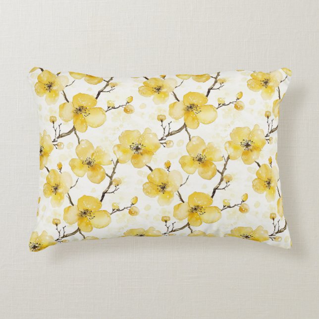 Goudgele bloemen accent kussen (Voorkant)
