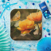 Goudgele bloemen en vlinder papieren bordje (Feest)