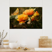 Goudgele bloemen en vlinder poster (Keuken)