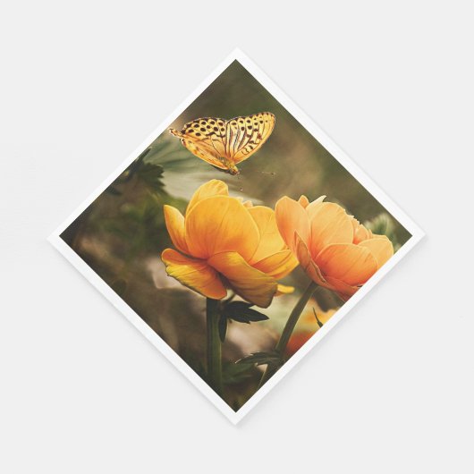 Goudgele bloemen en vlinder servet (Hoek)