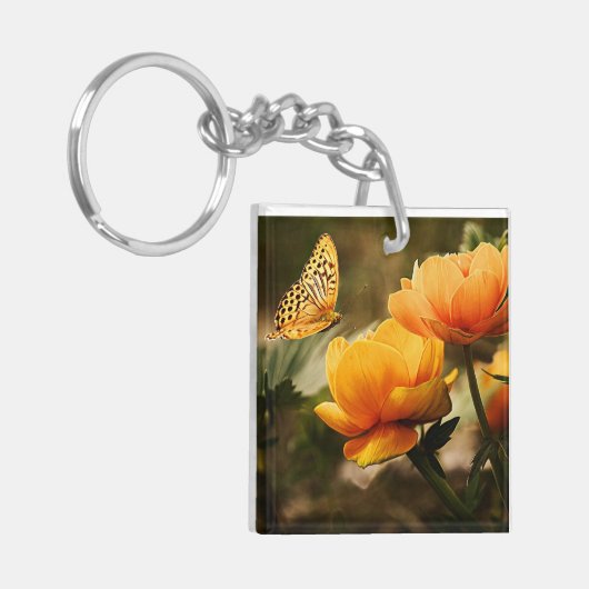 Goudgele bloemen en vlinder sleutelhanger (Voorkant Links)