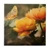 Goudgele bloemen en vlinder tegeltje (Voorkant)