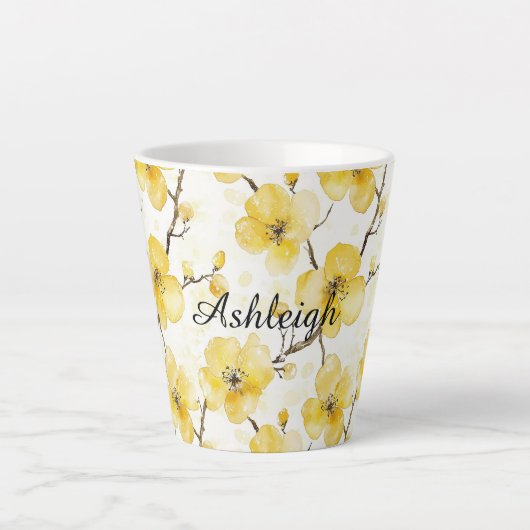 Goudgele bloemen latte mok (Voorkant)