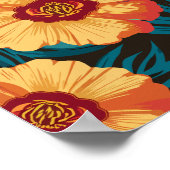 Goudgele en rode bloemen met Blauwgroen bladeren Poster (Hoek)