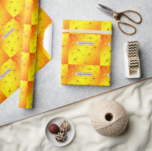 Goudgele libellen vliegen, cadeaupapier (Crafts)