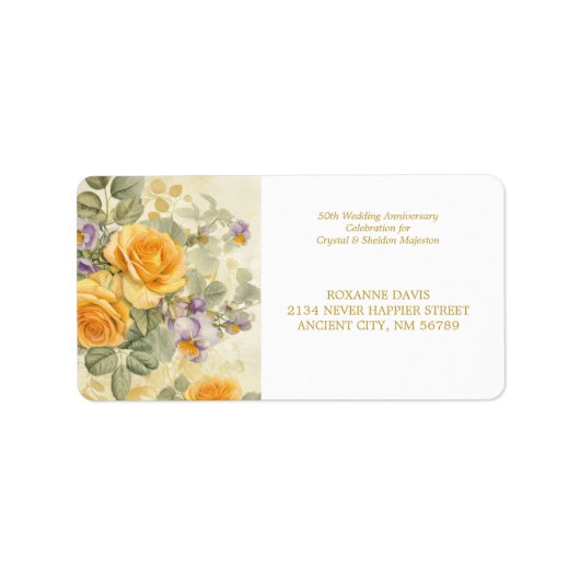 Goudgele rozen 50e bruiloft Jubileum Etiket (Voorkant)