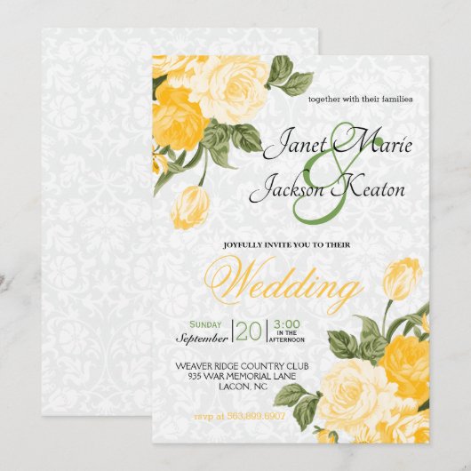 goudgele trouwbloemen kaart (Voorkant / Achterkant)