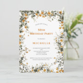 Goudgele Waterverf Bloemgroen 50e Verjaardag Kaart (Staand voorkant)