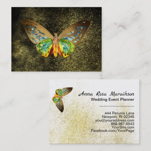 *~* Goudgele Waterverf Butterfly Gold Glitter Visitekaartje (Voorkant / Achterkant)