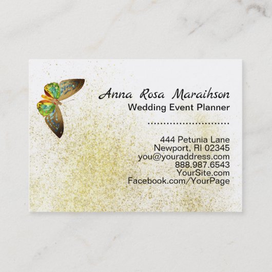 *~* Goudgele Waterverf Butterfly Gold Glitter Visitekaartje (Achterkant)