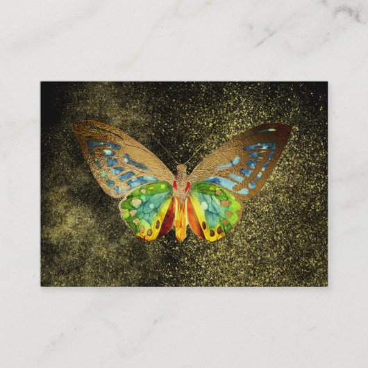 *~* Goudgele Waterverf Butterfly Gold Glitter Visitekaartje (Voorkant)