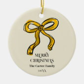 Goudgele Waterverf strik familie foto Keramisch Ornament (Voorkant)