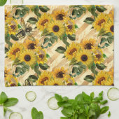 goudgele zonnebloem Bouquet Stripe bijen Theedoek (Gevouwen)