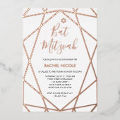 Goudgeometrisch wit en Roos | Bat Mitzvah Folie Uitnodiging (Voorkant)