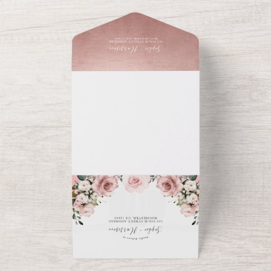 goudgeometrische en mosterdroze Roos All In One Uitnodiging (Buitenkant)