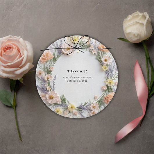 Goudgeperste Wildflower in Bloom Baby shower Bedankjes Labels