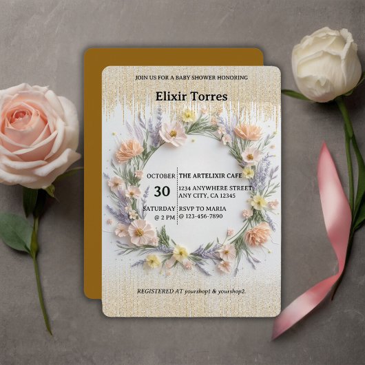 Goudgeperste Wildflower in Bloom Baby shower Kaart