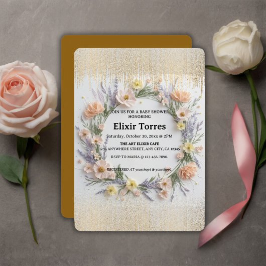 Goudgeperste Wildflower in Bloom Baby shower Kaart