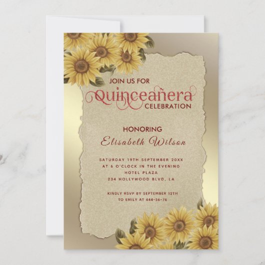goudgescheurd papier zonnebloem Quinceañera Kaart (Voorkant)