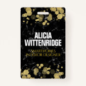 Goudgesterde Confetti op zwarte marmer-ID Badge (Achterkant)