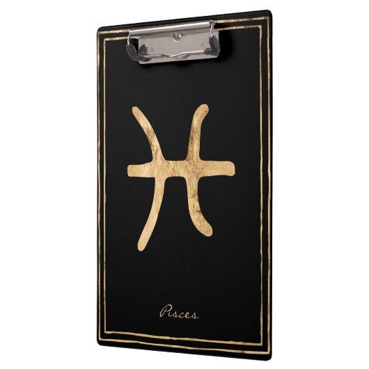 Goudgestileerde astrologiesymbool met pisces-hamme klembord (Links)