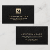 Goudgestreken zwart leder visitekaartje (Voorkant / Achterkant)