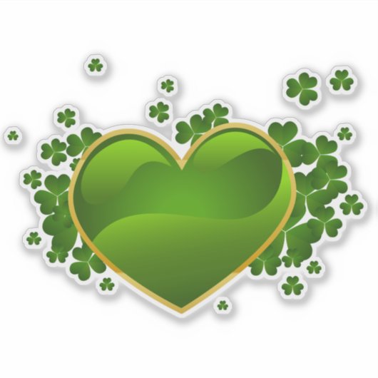 Goudgetrimd hart met Shamrocks Sticker (Voorkant)