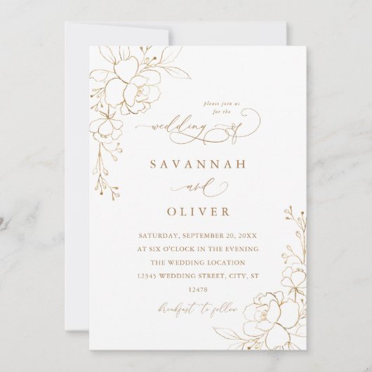 Goudgevoerde Bloemen Wit & Gouden Bruiloft - Ontbi (Voorkant)