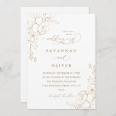 Goudgevoerde Bloemen Wit & Gouden Bruiloft - Ontbi (Voorkant / Achterkant)