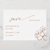 Goudgevoerde Bloemen Wit & Save the Date Folie Uitnodiging (Voorkant)