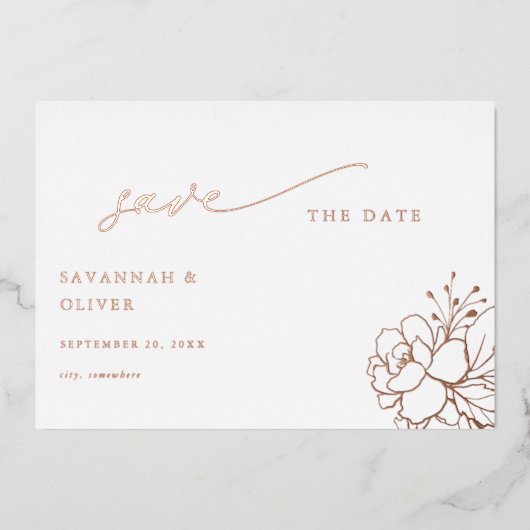 Goudgevoerde Bloemen Wit & Save the Date Folie Uitnodiging (Voorkant)