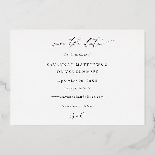 Goudgevoerde Bloemen Wit & Save the Date Folie Uitnodiging (Achterkant)