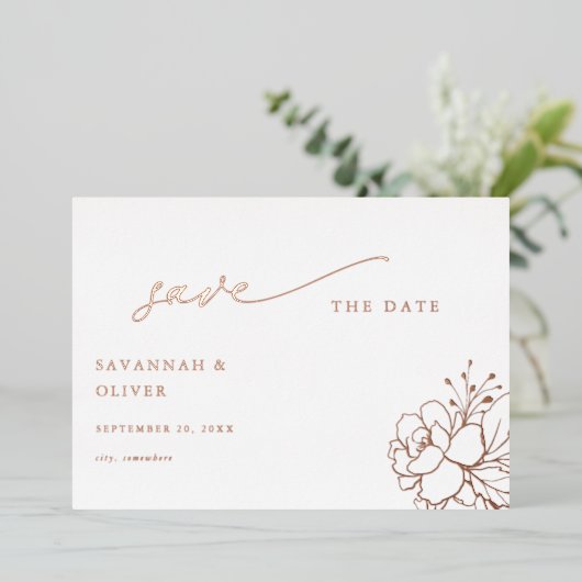 Goudgevoerde Bloemen Wit & Save the Date Folie Uitnodiging (Staand Voorkant)