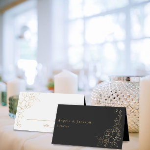 Goudgevoerde Floral White & Gold Place Card - B&W Plaatskaartje