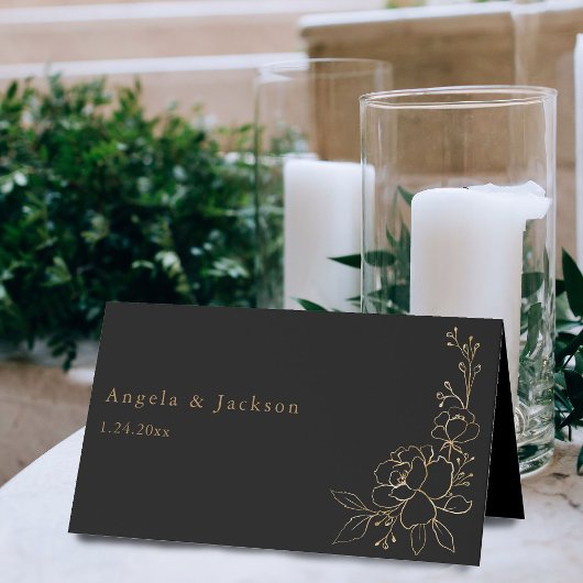 Goudgevoerde Floral White & Gold Place Card - Zwar Plaatskaartje
