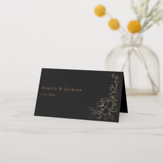 Goudgevoerde Floral White & Gold Place Card - Zwar Plaatskaartje (Achterkant)