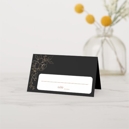 Goudgevoerde Floral White & Gold Place Card - Zwar Plaatskaartje (Voorkant)