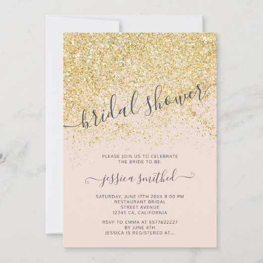 Goudglitter chic blush roze vrijgezellenfeest kaart (Voorkant)