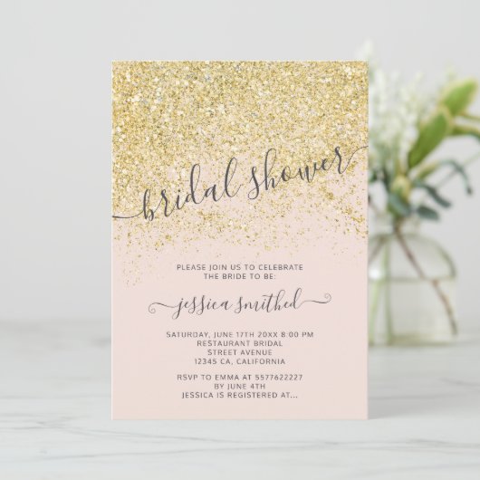 Goudglitter chic blush roze vrijgezellenfeest kaart (Staand voorkant)