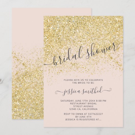 Goudglitter chic blush roze vrijgezellenfeest kaart (Voorkant / Achterkant)