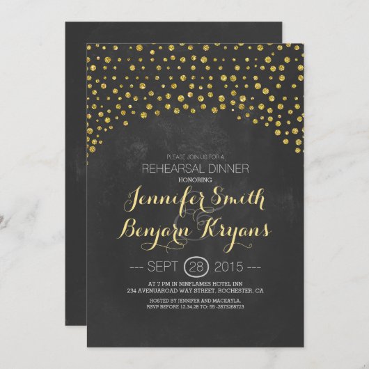 goudglitter confetti chalkboard repetitief diner kaart (Voorkant / Achterkant)