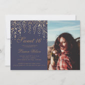 goudglitter confetti op pruimen zestiende foto kaart (Voorkant)